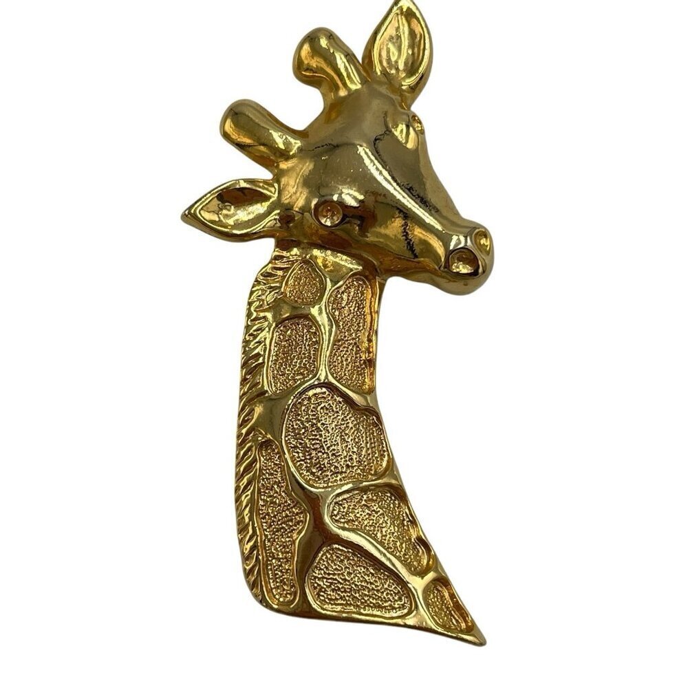 Figural Giraffe Head Gold Tone Brooch Pin Zoo Animal African Safari Jewelry